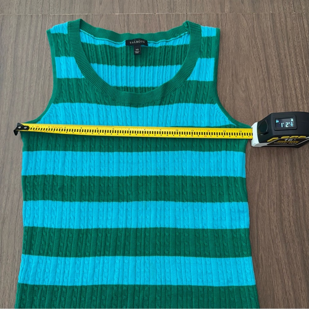 Talbots XS Cable Knit Top Cotton Blue/Green Striped Sleeveless Tank Classic - Picture 7 of 9